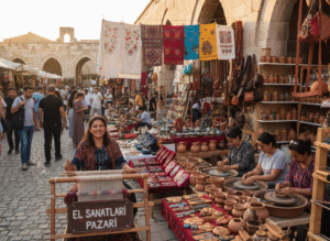 Zanaatkarların ve el sanatlarının bulunduğu canlı pazar